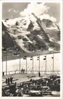 1939 Kaiser Franz-Josefs-Höhe, Parkplatz Freiwandeck, Gr. Glockner / parking lot, automobiles, swastika flag (EK)