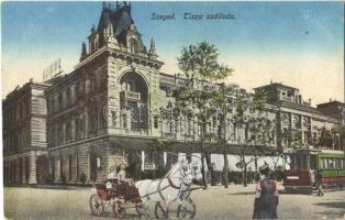1917 Szeged, Tisza szálloda, villamos, lovasfogat (EK)