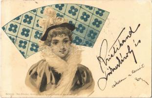 Art Nouveau lady. Theo. Stroefers Kunstverlag Aquarell Postkarte Serie 54. No. 4. litho (EK)