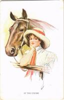 At the course. Lady with horse. Minerva Series No. 686/1. s: Court Barber