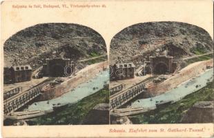 Göschenen, Einfahrt zum St. Gotthard-Tunnel / Gotthard vasúti alagút bejárata. Seljenka és Szél kiadása. sztereó képeslap / Gotthard Railway Tunnel entrance. stereo postcard