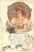 1900 Art Nouveau lady, litho (Rb)