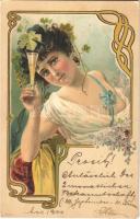 1900 Art Nouveau lady, litho