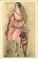 Lady with dog. Italian art postcard. Anna & Gasparini 530-3. s: T. Corbella (EK)