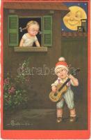 1929 Italian art postcard, children serenade. Ross-Monopol 2253. s: E. Colombo