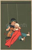 Children with dog. Meissner & Buch Künstler-Postkarten Serie 1378. KInderhumor litho (fl)