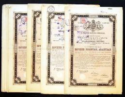 1881. 1000Ft járadékkölcsön (10x) bennük 2klf német szignettával (klf színvariánsokban) + cseh érvényesítő bélyegzővel