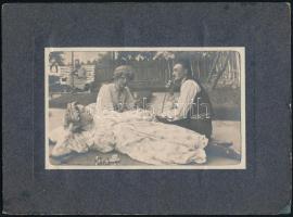 cca 1910 Török stílusú kép: pipázó, teázó társaság 14x9 cm paszpartuban