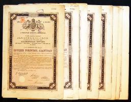 1881. 1000Ft járadékkölcsön (10x) bennük 2klf német szignettával (klf színvariánsokban) + cseh érvényesítő bélyegzővel