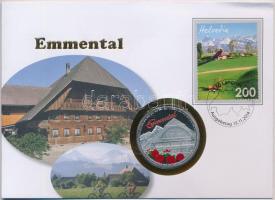 Svájc 2014. Emmental részben festett, ezüstözött fém emlékérem, érmés borítékban bélyeggel, bélyegzéssel T:PP Switzerland 2014. Emmental partly painted, silvered metal commemorative medallion in coin envelope with stamps and cancellations C:PP