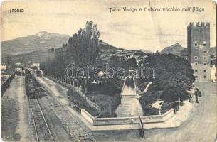 Trento, Trient (Südtirol); Torre Vanga e lalveo vecchio dellAdige / railway station, locomotive, train (fa)