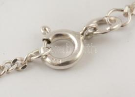 Ezüst(Ag) lapos pancer nyaklánc, köves függővel, jelzett, h: 42,5 cm, 1,3×2,5 cm, bruttó: 5,6 g