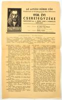 1938 Az Ajtósi Dűrer Céh - Grafikusok és Grafikagyűjtők Köre Debrecen cserejegyzéke 4 p