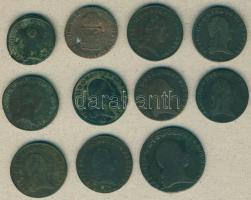 Ausztria 1800-1816. 1/2Kr (2x) 2klf, 1Kr (8x) 2klf, 3Kr (1x) T:3,3/4 Összesen 11db!