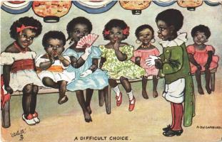 A difficult choice / Black children. Raphael Tuck & Sons Oilette Postcard 9427. More Coons s: H. Dix. Sandford (pinhole)