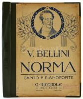 Vincenzo Bellini: Norma. Tragedia Lirica in Due Atti di Felice Romani. Musica di - -. Opera Completa. Milano, én.,G. Ricordi&C., 270 p. Olasz nyelven. Félvászon-kötésben, kopott borítóval, hiányzó szennylapokkal.