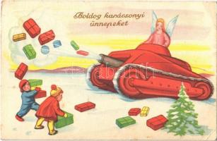 1939 Kellemes karácsonyi ünnepeket / Christmas, tank with angel and presents (EK)