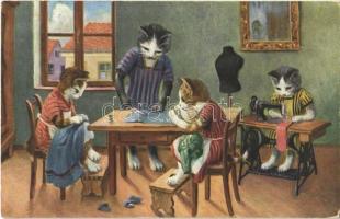 1928 Cats sewing. O.G.Z.L. 324/1627. (EK)