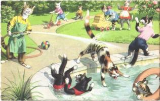 Cats playing in the park. Colorprint B Special 2258/5.