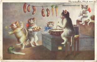 Hausmannskost / Cats cooking dinner. B.K.W.I. 315-3., artist signed (EK)