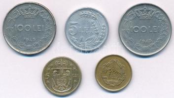 Románia 1930KN 5L Ni-sárgaréz "I. Mihály"  + 1943. 100L Ni-acél "I. Mihály" (2x)...