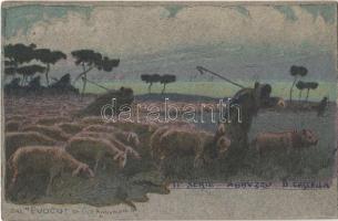 Dal "Fuoco"di G. D'Annunzio / Italian art postcard, shepherd, folklore. II. Serie Abruzzo s: B. Cascella