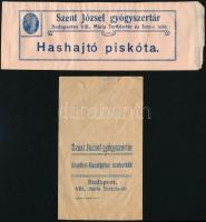 cca 1915 Bp. VIII., Mária Terézia téri Szent József gyógyszertár által készített hashajtó piskóta és cukorka papírzacskói, 2 db
