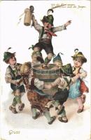 1906 Wie die Alten sungen, So zwitschern auch die Jungen / German folklore, Emb. Helicolorkarte von Ottmar Zieher