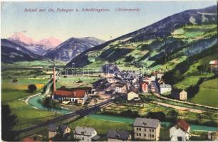 1927 Selzthal, Selztal mit Gr. Pyhrgass u. Scheiblingstein (Steiermark) / mountain peak, railway station