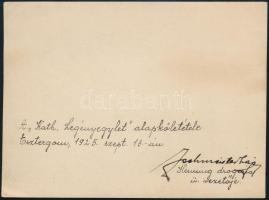 1925 Esztergom, az Esztergomi Katolikus Legényegylet alapkőletétele, hátoldalon feliratozott fotó, 9...