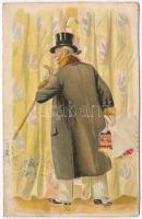 1900 Humoros kihajtható képeslap felszarvazott férjjel és balerinával / Humorous folding litho art postcard with cuckold husband and ballerina (Rb)