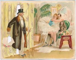 1900 Humoros kihajtható képeslap felszarvazott férjjel és balerinával / Humorous folding litho art p...