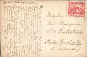 Mikulásovice, Nixdorf; general view in winter, villa, children playing in the snow. photo