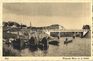 1938 Baja, Kamarás-Duna (Sugovica) az új híddal, lakóhajók (EK)