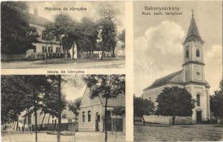 1935 Bakonysárkány, Plébánia és környéke, Római katolikus templom, Iskola és környéke (Rb)