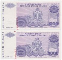 Jugoszlávia 1994. 1.000.000D (2x) nyomdahiba T:I Jugoslavia 1994. 1.000.000 Dinara (2x) printing error C:UNC