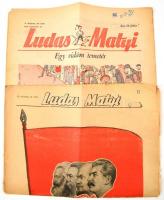 1953-1954 Ludas Matyi 2 száma az 1950-es évekből, IX. évf. 12., X. évf. 38 sz., az egyik szakadozott, a címlap kissé hiányos, 8+8 p.
