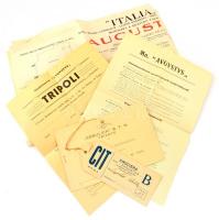 cca 1930 Hajózással kapcsolatos vegyes iratok, közte Cosulich hajótársaság jegye,  MS Augustus hajó ...