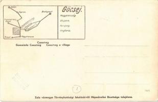 Csesztreg, Falu, patak partja, palló híd. Hátoldalon Göcsej térkép. Serényi photo