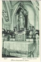 Győr, Szent Orsolya zárda - 4 db régi képeslap képeslapfüzetből: kert, Mária kongregáció oltára, Lépcsőház a Lourdes-i szoborral, Szent Angéla / 4 pre-1945 postcards from postcard booklet