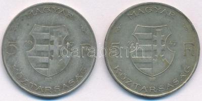 1947. 5Ft Ag "Kossuth" (2x) T:2-,3 patina Adamo F8.1