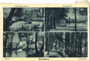 1939 Dunaalmás, Szigeti kénes forrás, Strand, vízesés, park + "KOMÁROM - ESZTERGOM 178" vasúti mozgóposta bélyegző