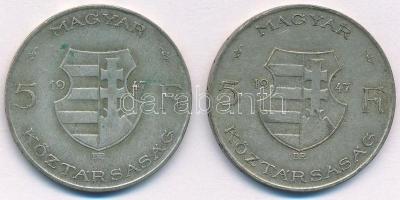 1947. 5Ft Ag "Kossuth" (2x) T:2-,3 patina Adamo F8.1