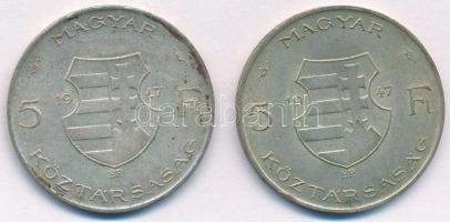 1947. 5Ft Ag "Kossuth" (2x) T:2 patina Adamo F8.1