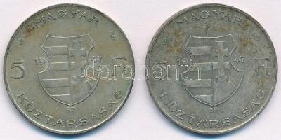 1947. 5Ft Ag "Kossuth" (2x) T:2- patina Adamo F8.1