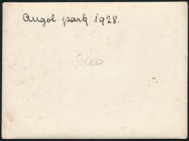 1928 Budapest, Angolpark, hátoldalon feliratozott fotó, 9×12 cm
