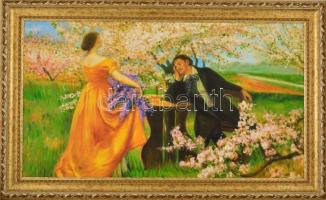 Szerelmespár (Csók István után). Olaj, vászon. 51x90 cm Keretben