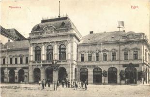 1915 Eger, Városháza, Lázár Jónás és Társai, Braun Adolf üzlete, Gyógyszertár. Károly Gyula kiadása