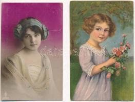 11 db RÉGI motívum képeslap: gyerek, művész, hölgy / 11 pre-1945 motive postcards: children, art, lady