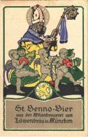 1935 St. Benno Bier aus der Aktienbrauerei zum Löwenbräu in München / German beer advertisement. Art Nouveau, litho s: Otto Obermeier (EK)